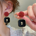 Gold Plated Silver Needle Flower Pearl Flocked Stud Earrings Chic Geometric Womens Jewelry view 4