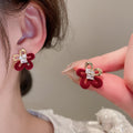 Gold Plated Silver Needle Flower Pearl Flocked Stud Earrings Chic Geometric Womens Jewelry view 2