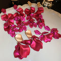 Acrylic Rose Red Floral Petal Leaf Long Tassel Drop Earrings European Style Statement Jewelry view 1