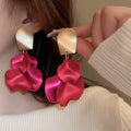 Acrylic Rose Red Floral Petal Leaf Long Tassel Drop Earrings European Style Statement Jewelry view 2