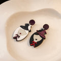 Creative Cartoon Witch Asymmetric Black White Acrylic Enamel Drop Dangle Stud Halloween Earrings view 2