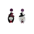 Creative Cartoon Witch Asymmetric Black White Acrylic Enamel Drop Dangle Stud Halloween Earrings view 5
