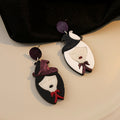Creative Cartoon Witch Asymmetric Black White Acrylic Enamel Drop Dangle Stud Halloween Earrings view 4