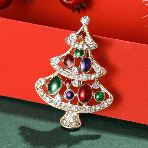 Alloy Enamel Hollow Christmas Tree Brooch For Holiday Apparel Decoration