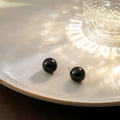 Light Luxury Black Faux Pearl Stud Earrings For Women, Minimalist Round Bead Silver Needle Earrings view 2