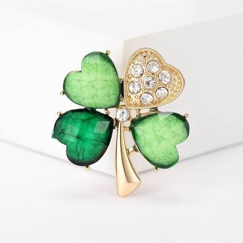 Alloy Rhinestone Four Leaf Clover Brooch Pin For Fashion Apparel