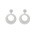 Elegant Vintage White Marbled Acrylic Hollow Circle Hoop Faux Pearl Stud Drop Dangle Earrings view 5