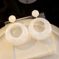 Elegant Vintage White Marbled Acrylic Hollow Circle Hoop Faux Pearl Stud Drop Dangle Earrings view 4