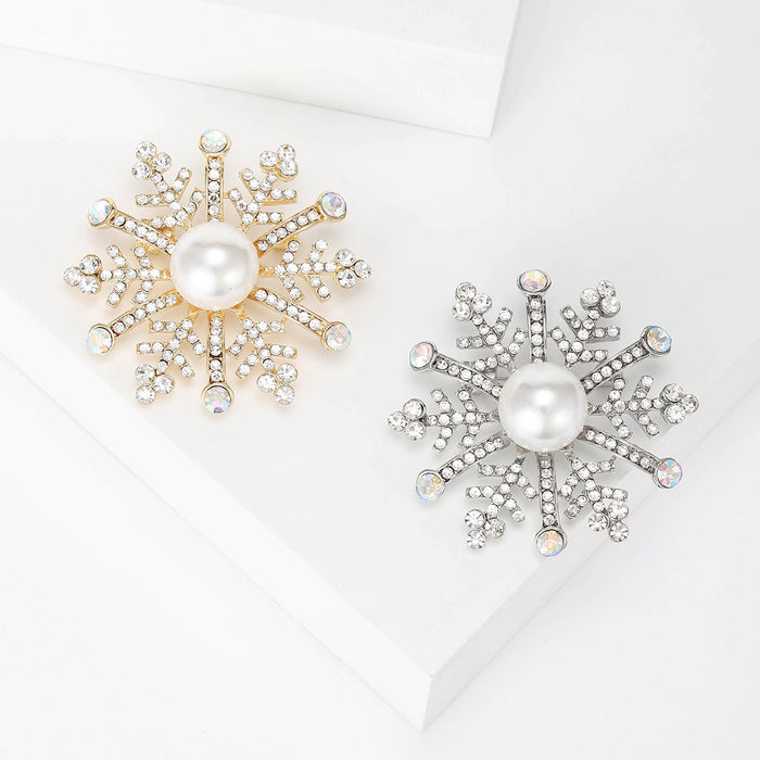 Alloy Pearl Snowflake Brooch Pin For Suits Coats And Dresses