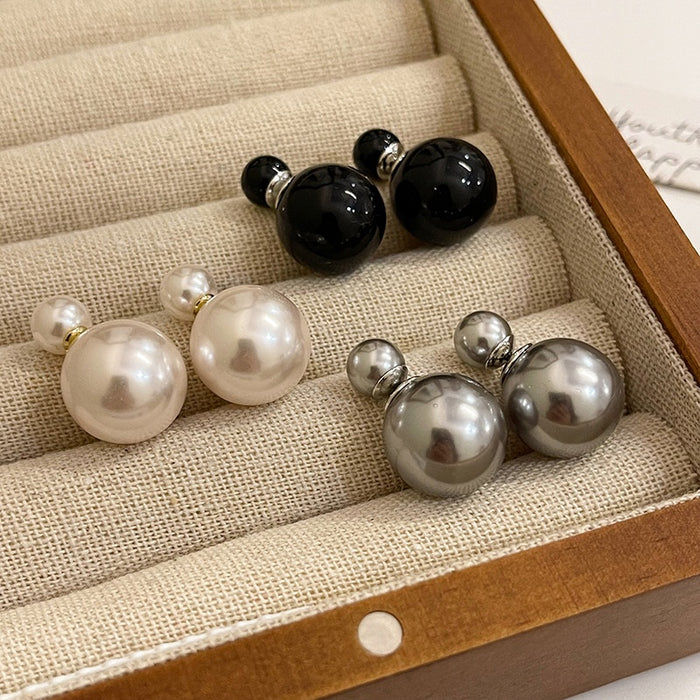 French Retro Faux Pearl Round Ball Double Sided Stud Earrings In Light Luxury Style