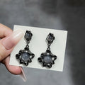 Elegant Dark Alloy Irregular Hollow Geometric Round Moonstone Drop Stud Earrings view 4