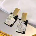 Elegant Vintage French Oval Beauty Portrait Black Acrylic And Gold Alloy Statement Drop Earrings view 2