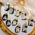 Elegant Vintage French Oval Beauty Portrait Black Acrylic And Gold Alloy Statement Drop Earrings view 1
