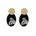 Elegant Vintage French Oval Beauty Portrait Black Acrylic And Gold Alloy Statement Drop Earrings view 5