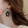 Alloy Rhinestone Star Hollow Hoop Earrings With Silver Pin Sweet Cool Statement Style view 3