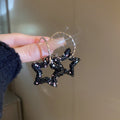 Alloy Rhinestone Star Hollow Hoop Earrings With Silver Pin Sweet Cool Statement Style view 4