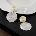 Elegant Two Tone Alloy Round Disc Drop Dangle With Textured Openwork Sequin Design For Women Earrings view 3