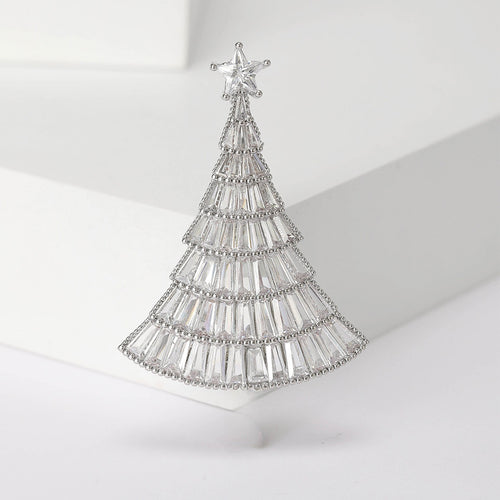 Copper Zircon Christmas Tree Brooch For Festive Lapel Decoration