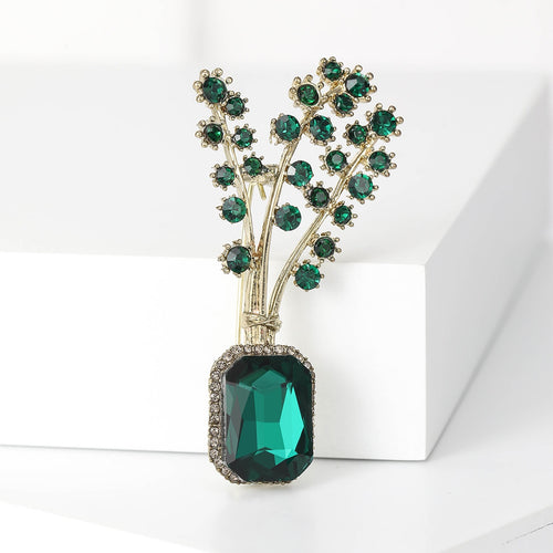 Alloy Crystal Potted Plant Brooch For Creative Clothing Decoration