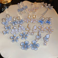 Fresh Sweet Faux Pearl Crystal Flower Drop Earrings With Silver Pins view 1