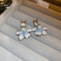 Fresh Sweet Faux Pearl Crystal Flower Drop Earrings With Silver Pins view 2