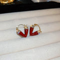 Red Heart Square Alloy Stud Earrings For Women, Retro Hong Kong Style New Year Jewelry view 2