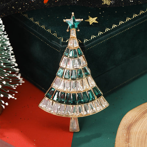 Alloy Rhinestone Christmas Tree Brooch For Coats Cardigans And Jackets