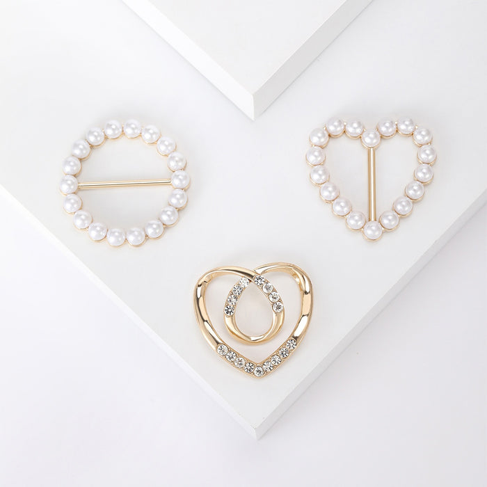 Alloy Pearl Heart Brooch Pin For Sweaters Coats And Shawls – Gold