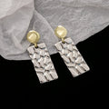 Elegant Vintage Gold Silver Two Tone Alloy Geometric Square Hammered Rectangle Long Drop Dangle Earrings view 3