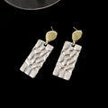Elegant Vintage Gold Silver Two Tone Alloy Geometric Square Hammered Rectangle Long Drop Dangle Earrings view 4