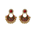 Vintage Ethnic Crescent Flower Alloy Enamel Pearl Beaded Tassel Bohemian Statement Drop Earrings view 5