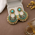 Vintage Ethnic Crescent Flower Alloy Enamel Pearl Beaded Tassel Bohemian Statement Drop Earrings view 3