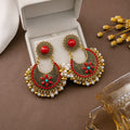 Vintage Ethnic Crescent Flower Alloy Enamel Pearl Beaded Tassel Bohemian Statement Drop Earrings view 2