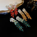 Chic Alloy Rhinestone Gradient Leaf Tassel Drop Earrings With Silver Tone Posts view 3