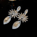 Alloy Rhinestone Flower Teardrop Long Drop Earrings, European American Elegant Fashion Jewelry view 4