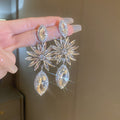 Alloy Rhinestone Flower Teardrop Long Drop Earrings, European American Elegant Fashion Jewelry view 2