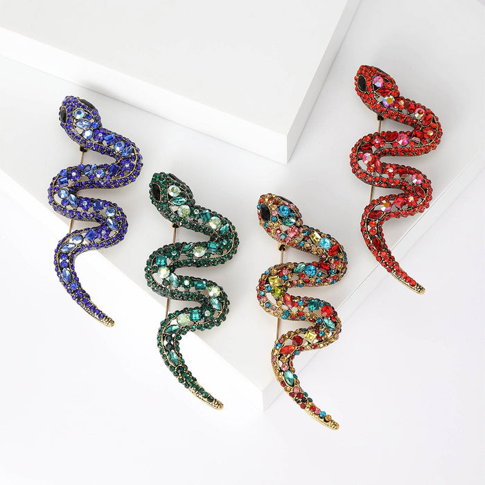 Alloy Rhinestone Snake Brooch Pin For Personalized Fashion Apparel
