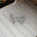 Two Way Zircon Butterfly Stud Earrings With Silver Posts, Korean Sweet Light Luxury Jewelry view 2