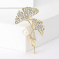 Alloy Rhinestone Ginkgo Leaf Brooch Pin With Pearl Accent view 6