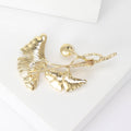 Alloy Rhinestone Ginkgo Leaf Brooch Pin With Pearl Accent view 3