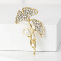 Alloy Rhinestone Ginkgo Leaf Brooch Pin With Pearl Accent view 2