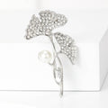 Alloy Rhinestone Ginkgo Leaf Brooch Pin With Pearl Accent view 4