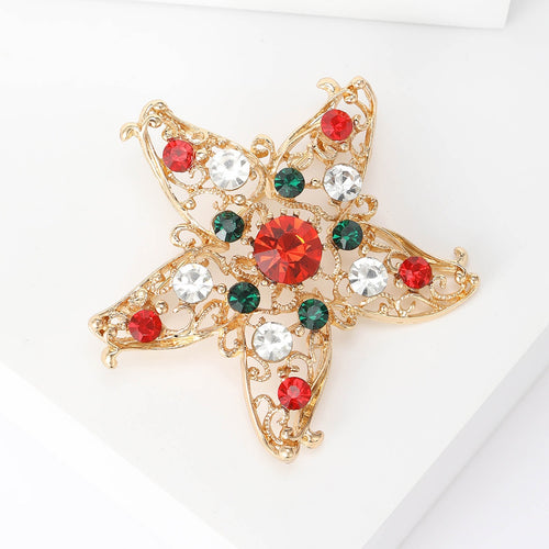 Alloy Rhinestone Hollow Starfish Brooch Pin For Ocean Style Lapels
