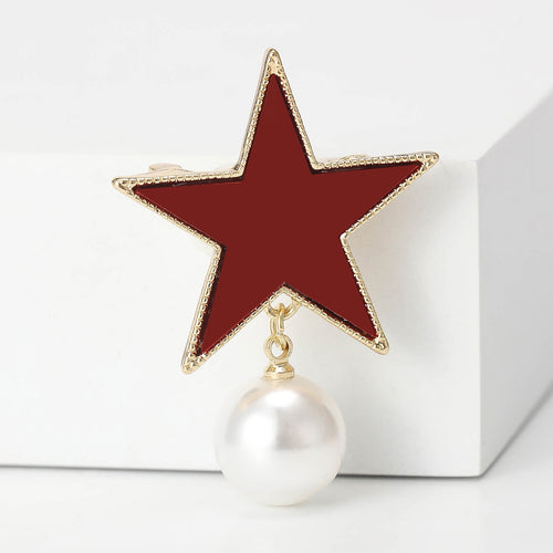Alloy Enamel Pearl Star Brooch Pin For Fashion Garment Accessories