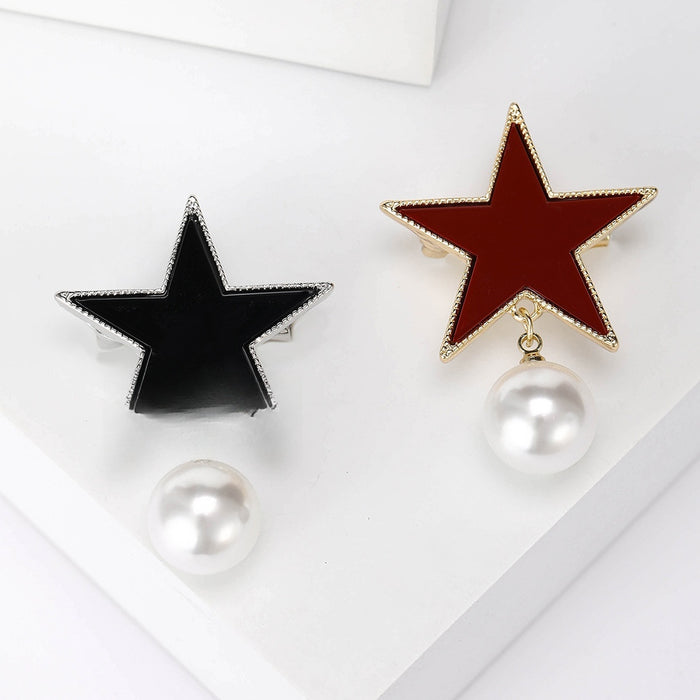 Alloy Enamel Pearl Star Brooch Pin For Fashion Garment Accessories