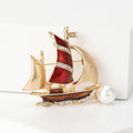Alloy Enamel Pearl Sailboat Brooch Pin For Fashion Clothing Accessories view 2