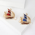 Alloy Enamel Pearl Sailboat Brooch Pin For Fashion Clothing Accessories view 1
