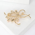 Alloy Pearl Flower Brooch Pin With Rhinestones For Elegant Apparel view 3