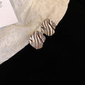 Minimalist Metal Water Ripple Rhombus Stud Earrings, Geometric Cool Style Statement Jewelry view 4