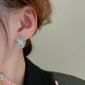 Minimalist Metal Water Ripple Rhombus Stud Earrings, Geometric Cool Style Statement Jewelry view 3